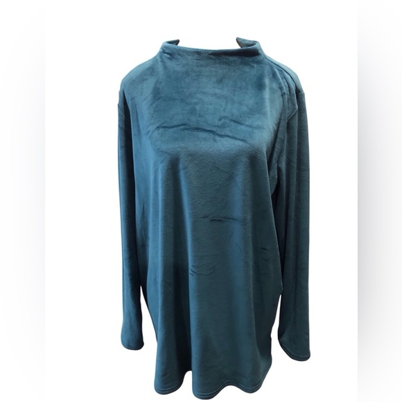 Lands End Large 14/16 Teal Velour Blouse 
L/S Funnel Neck - Picture 1 of 4